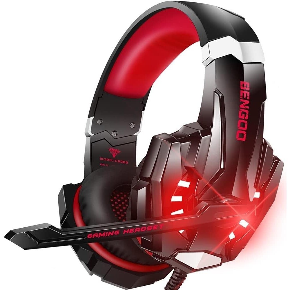 Gaming Headset with Mic and LED Light for Laptop Computer Black Red NEW